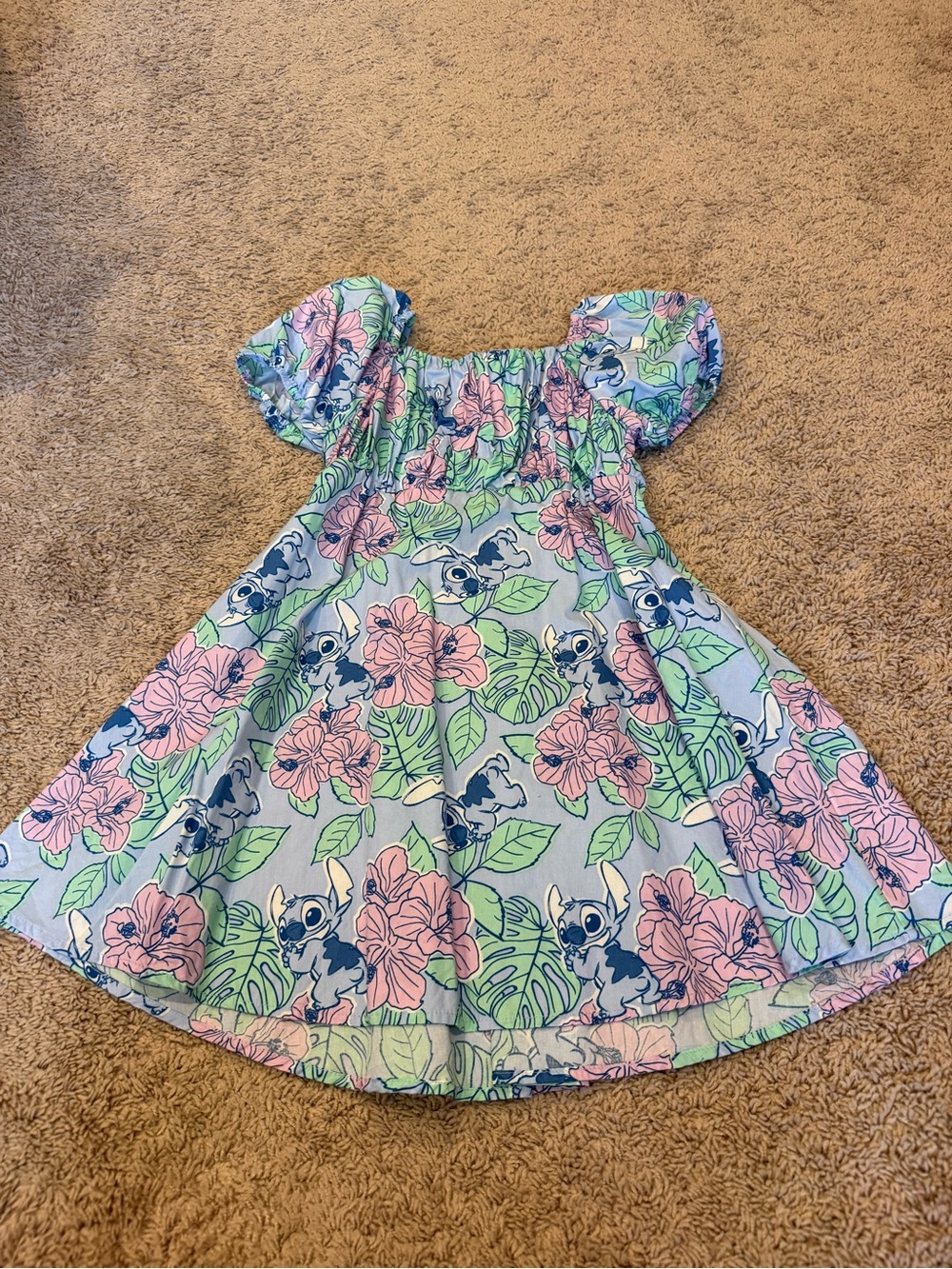 Disney Light Blue Dress with Pink Floral and Green Leaves size M 8